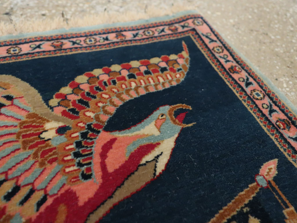 Vintage Persian Kashan Flag Pictorial Rug, No.29384 - Gss