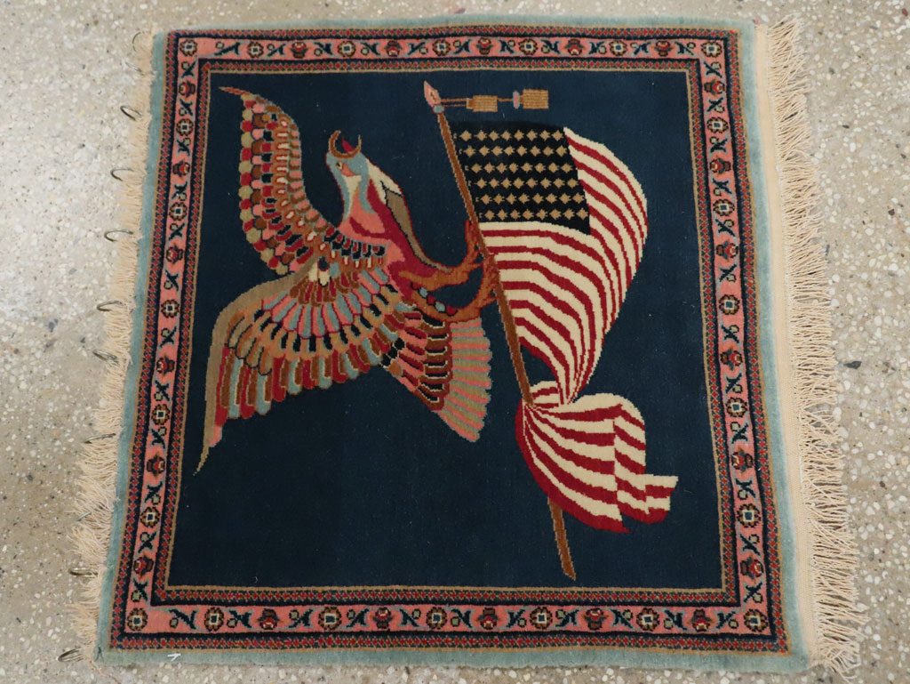 Vintage Persian Kashan Flag Pictorial Rug, No.29384 - Gss