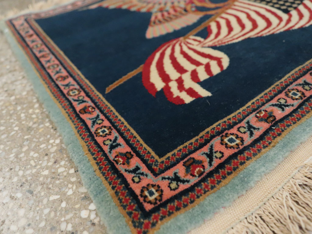 Vintage Persian Kashan Flag Pictorial Rug, No.29384 - Gss