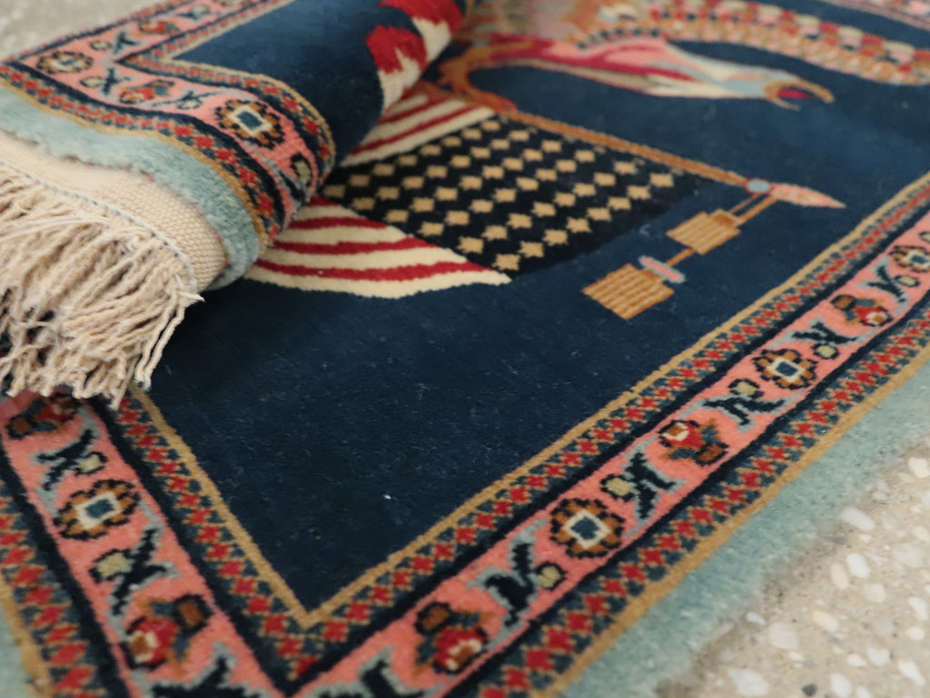 Vintage Persian Kashan Flag Pictorial Rug, No.29384 - Gss