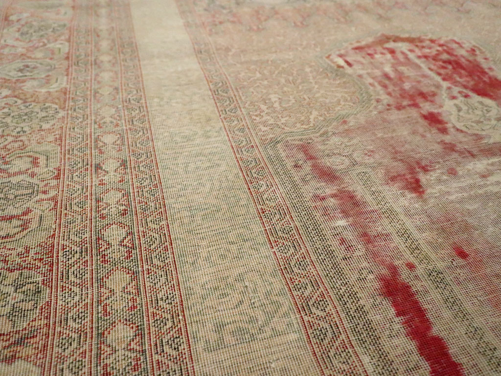 Distressed Antique Turkish Kayseri Accent Rug, No.29392 - Gss