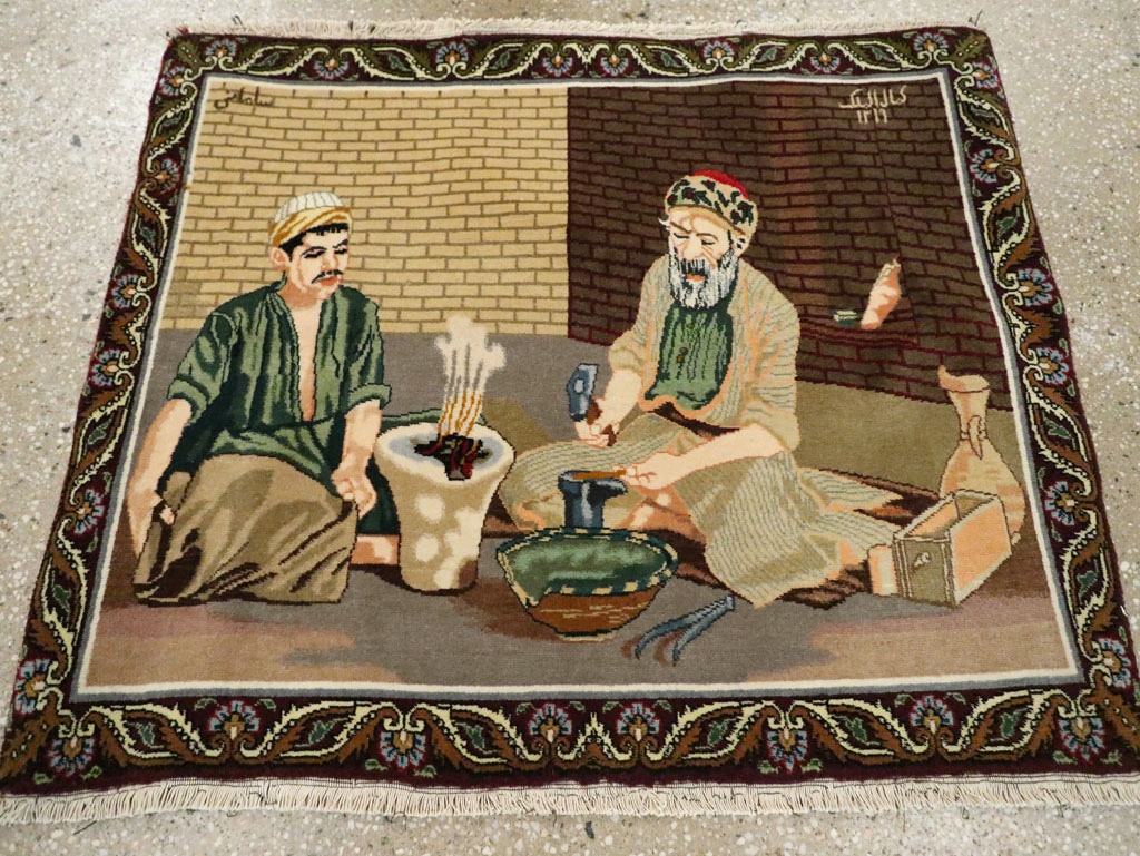 Vintage Persian Tabriz Pictorial Rug, No.29408 - Gss