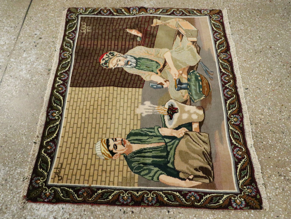 Vintage Persian Tabriz Pictorial Rug, No.29408 - Gss