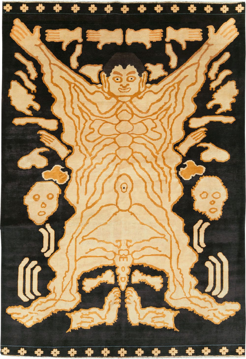 Tibetan Inspired Modern Buddhist Tantric Skeleton Ritual Rug, No.29523 - Gss