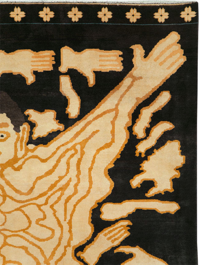 Tibetan Inspired Modern Buddhist Tantric Skeleton Ritual Rug, No.29523 - Gss