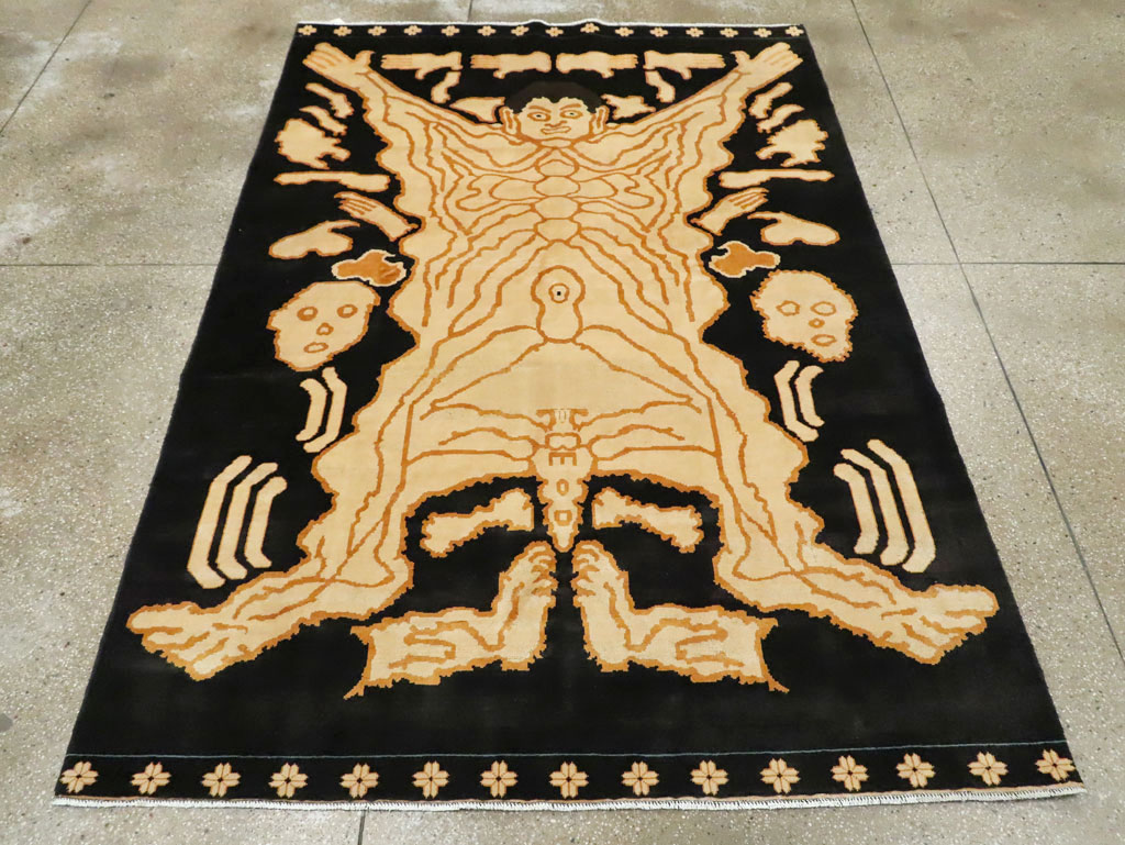 Tibetan Inspired Modern Buddhist Tantric Skeleton Ritual Rug, No.29523 - Gss