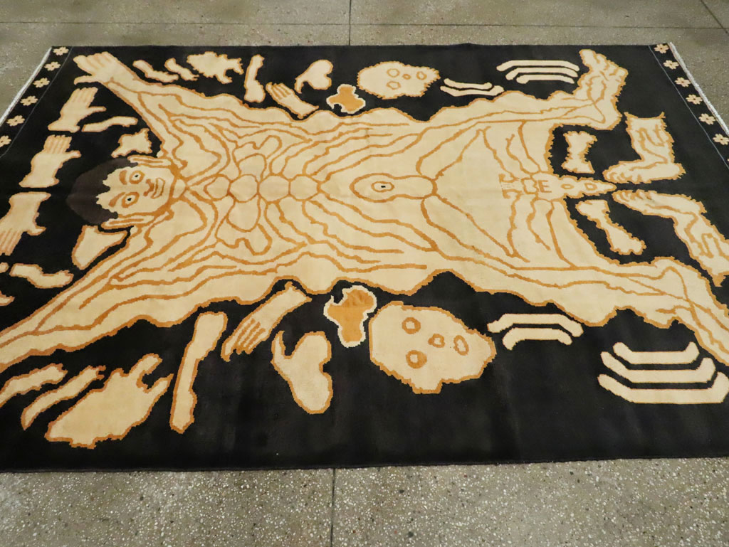 Tibetan Inspired Modern Buddhist Tantric Skeleton Ritual Rug, No.29523 - Gss