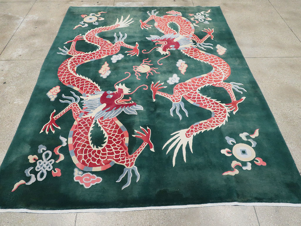 Vintage Chinese Dragon Art Deco Carpet, No.29530 - Gss