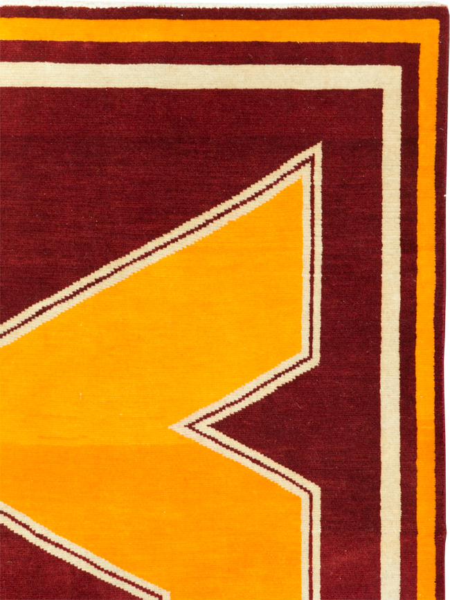 Vintage Persian Tabriz Throw Rug With Virginia Tech Logo (Pair: 1 of 2), No.29585 - Gss