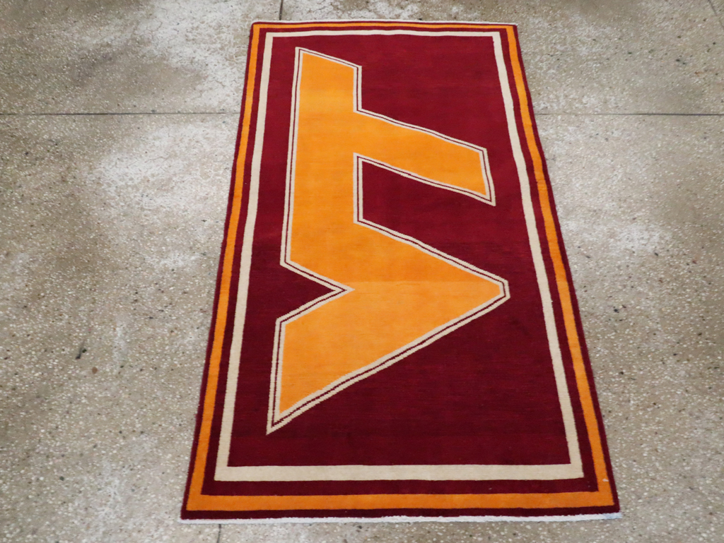 Vintage Persian Tabriz Throw Rug With Virginia Tech Logo (Pair: 1 of 2), No.29585 - Gss