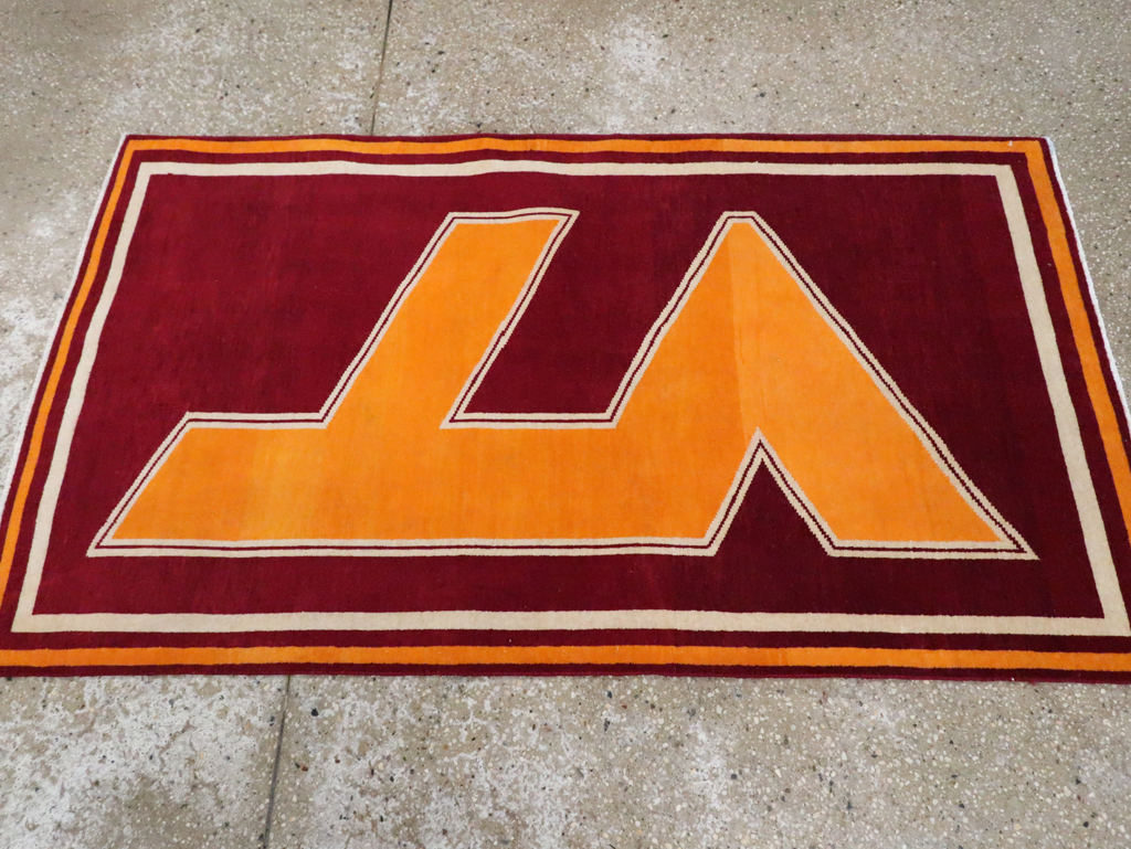 Vintage Persian Tabriz Throw Rug With Virginia Tech Logo (Pair: 1 of 2), No.29585 - Gss