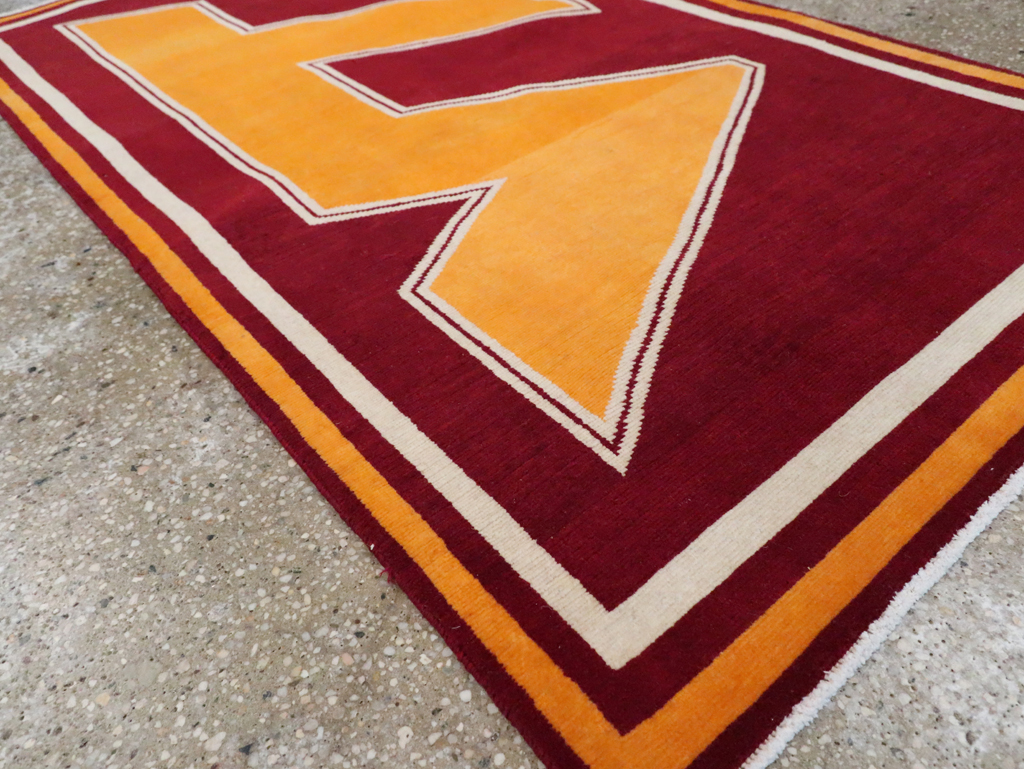 Vintage Persian Tabriz Throw Rug With Virginia Tech Logo (Pair: 1 of 2), No.29585 - Gss