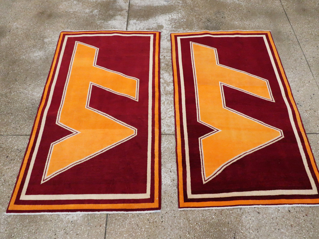 Vintage Persian Tabriz Throw Rug With Virginia Tech Logo (Pair: 1 of 2), No.29585 - Gss