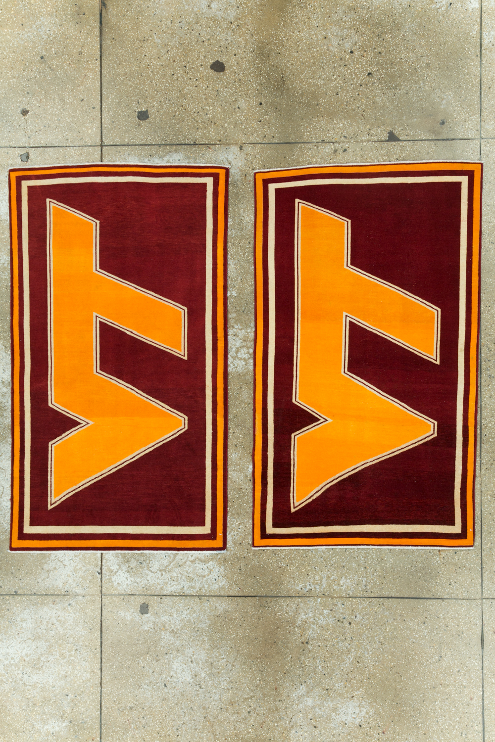 Vintage Persian Tabriz Throw Rug With Virginia Tech Logo (Pair: 1 of 2), No.29585 - Gss