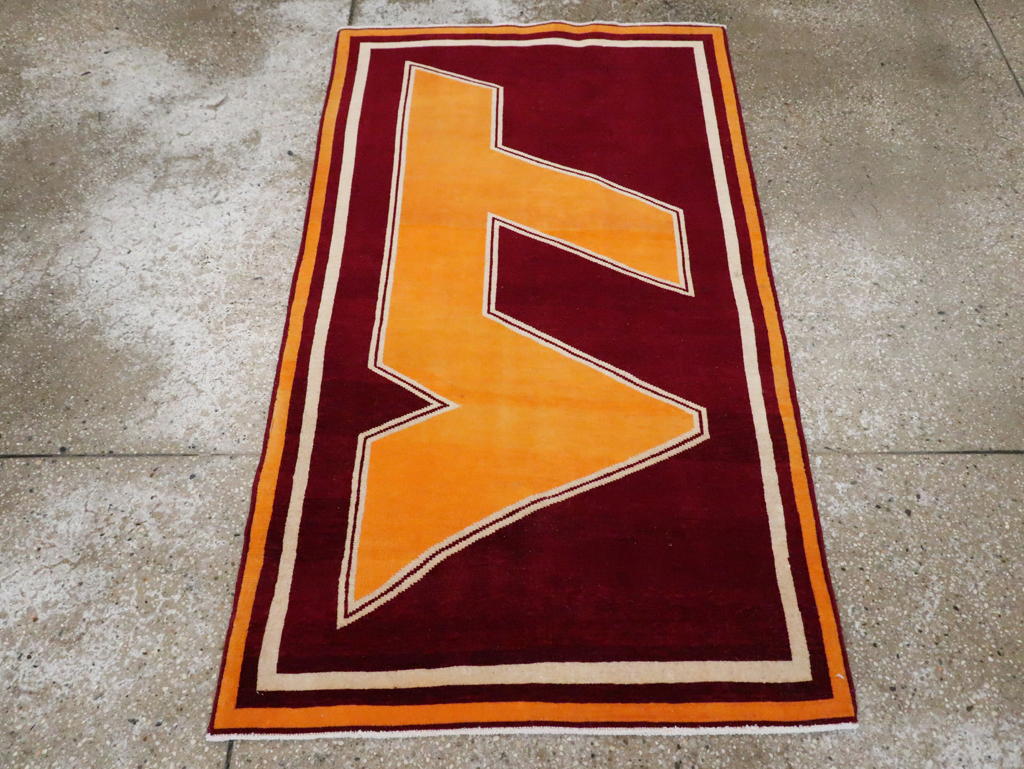Vintage Persian Tabriz Throw Rug With Virginia Tech Logo (Pair: 2 of 2), No.29586 - Gss