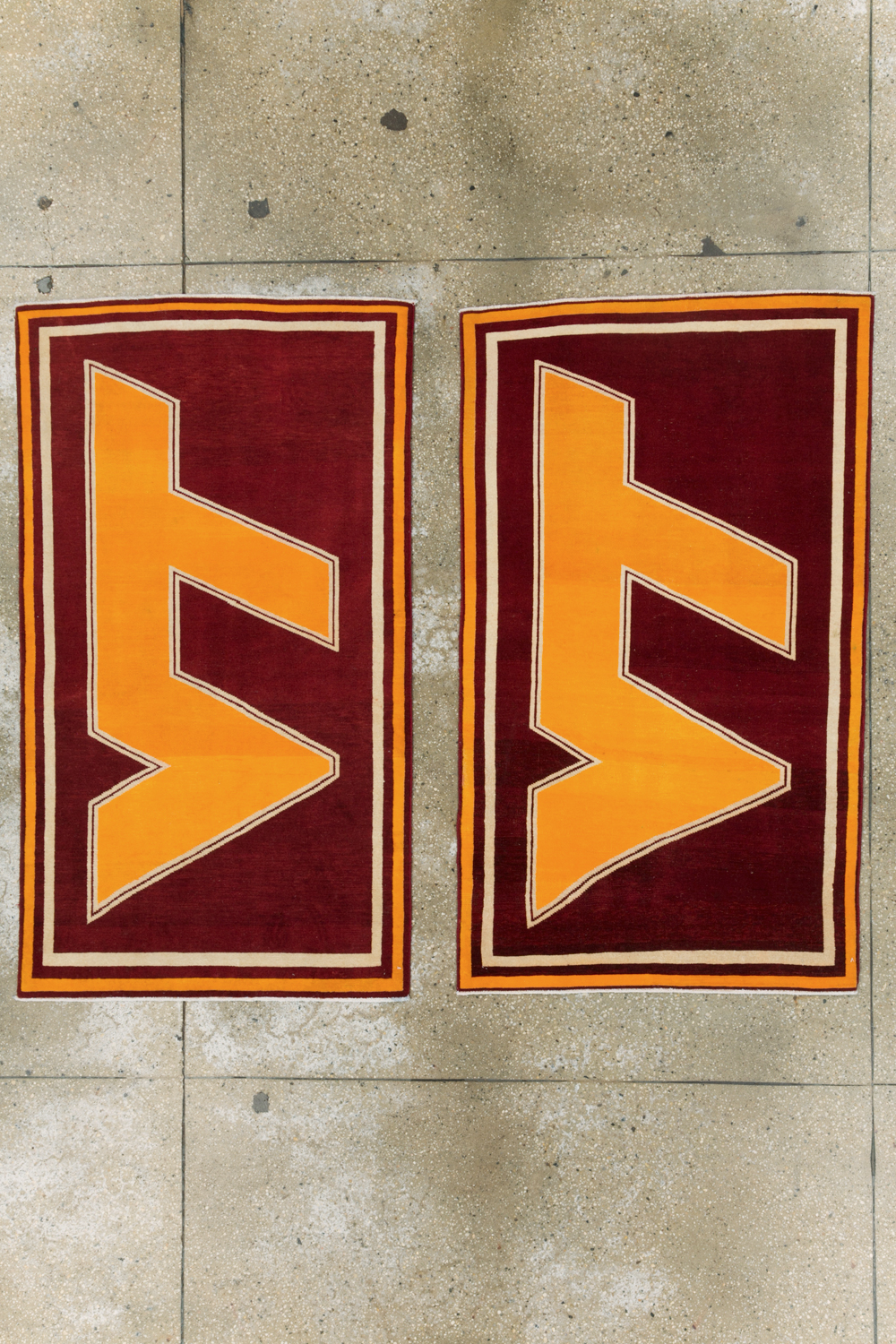 Vintage Persian Tabriz Throw Rug With Virginia Tech Logo (Pair: 2 of 2), No.29586 - Gss