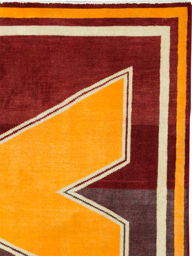 Vintage Persian Tabriz Throw Rug With Virginia Tech Logo (Pair: 1 of 2), No.29587 - Gss