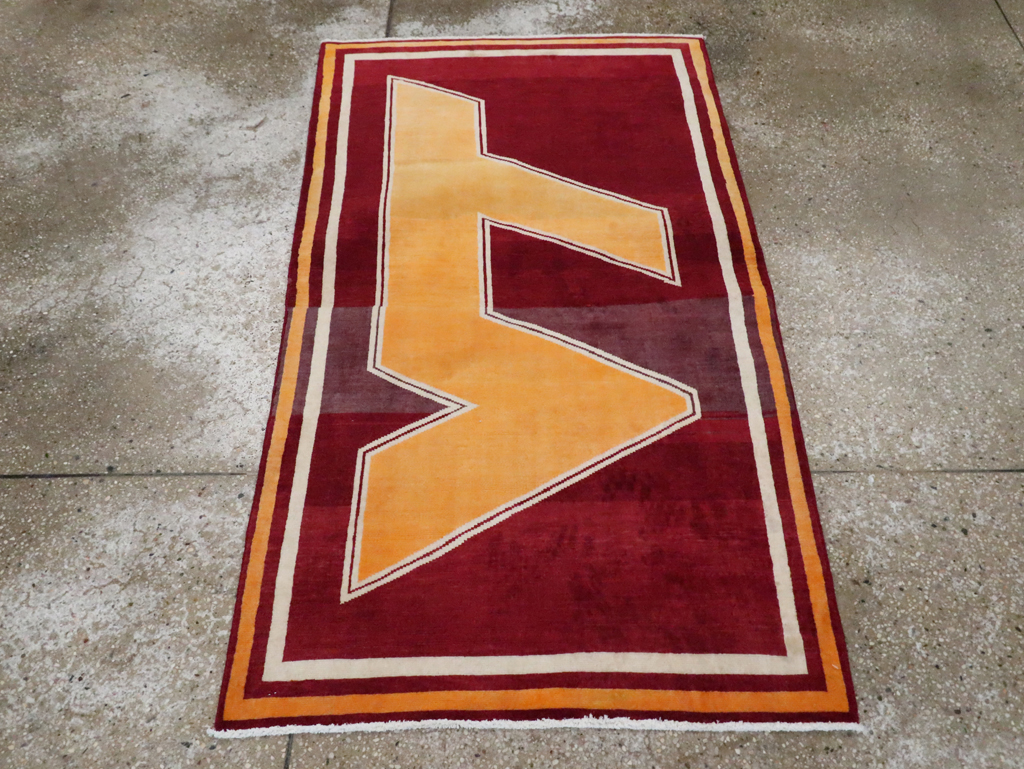 Vintage Persian Tabriz Throw Rug With Virginia Tech Logo (Pair: 1 of 2), No.29587 - Gss