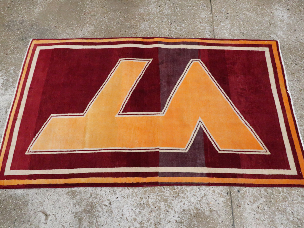 Vintage Persian Tabriz Throw Rug With Virginia Tech Logo (Pair: 1 of 2), No.29587 - Gss