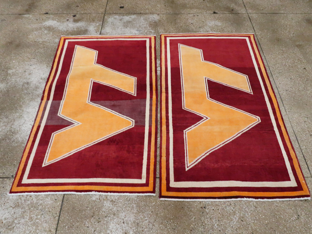 Vintage Persian Tabriz Throw Rug With Virginia Tech Logo (Pair: 1 of 2), No.29587 - Gss