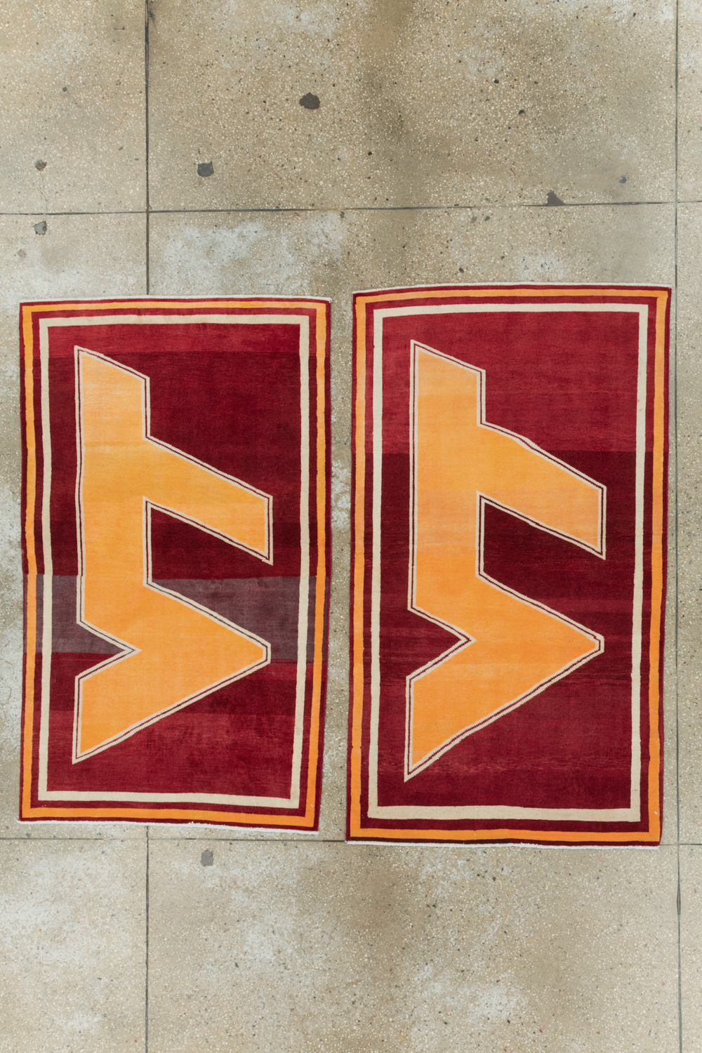 Vintage Persian Tabriz Throw Rug With Virginia Tech Logo (Pair: 1 of 2), No.29587 - Gss