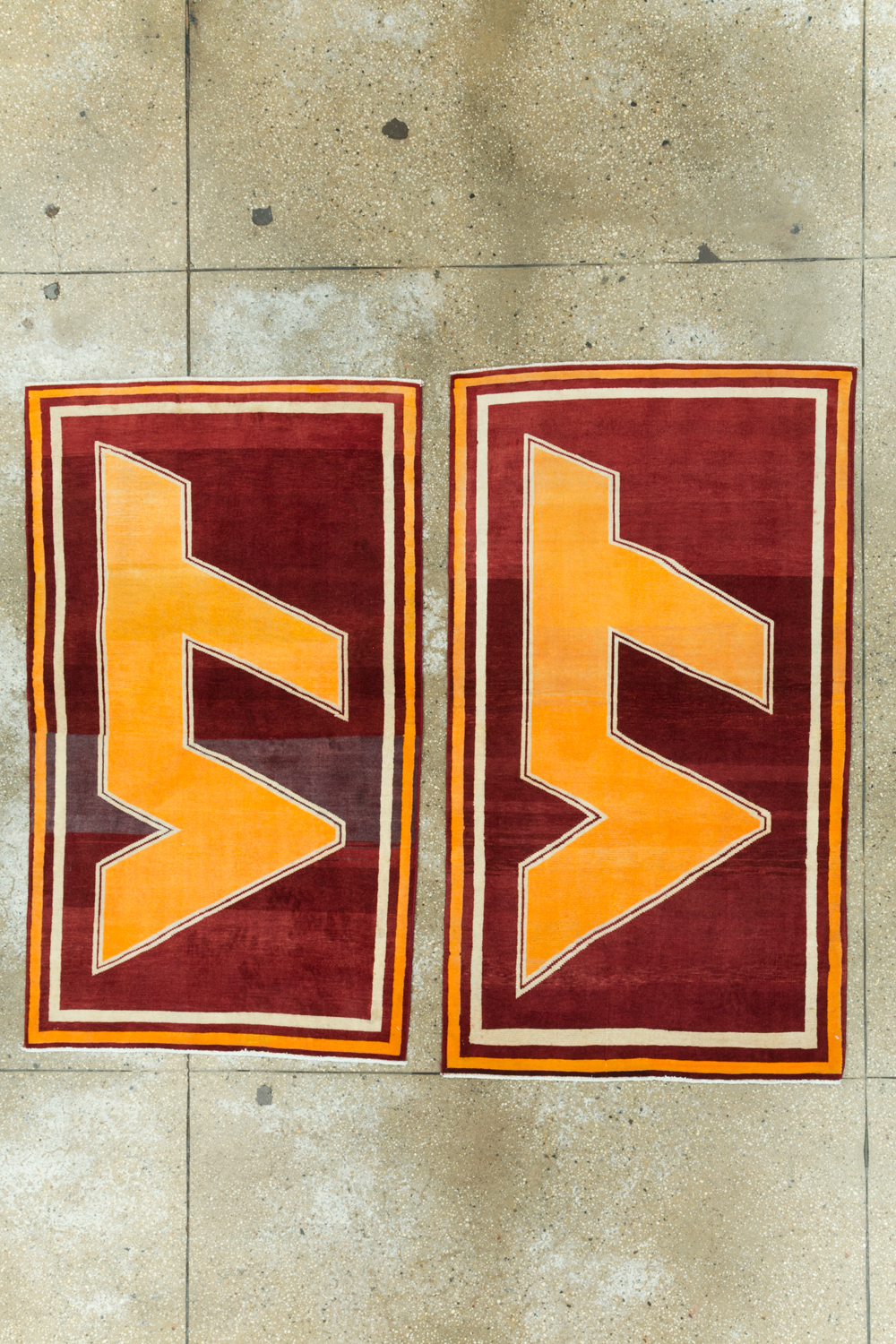 Vintage Persian Tabriz Throw Rug With Virginia Tech Logo (Pair: 2 of 2), No.29588 - Gss