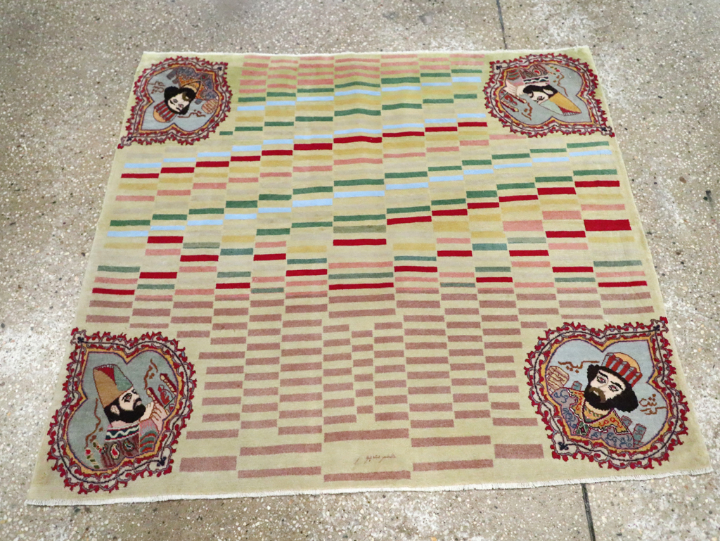 Vintage Persian Pictorial Tabriz Rug, No.29589 - Gss