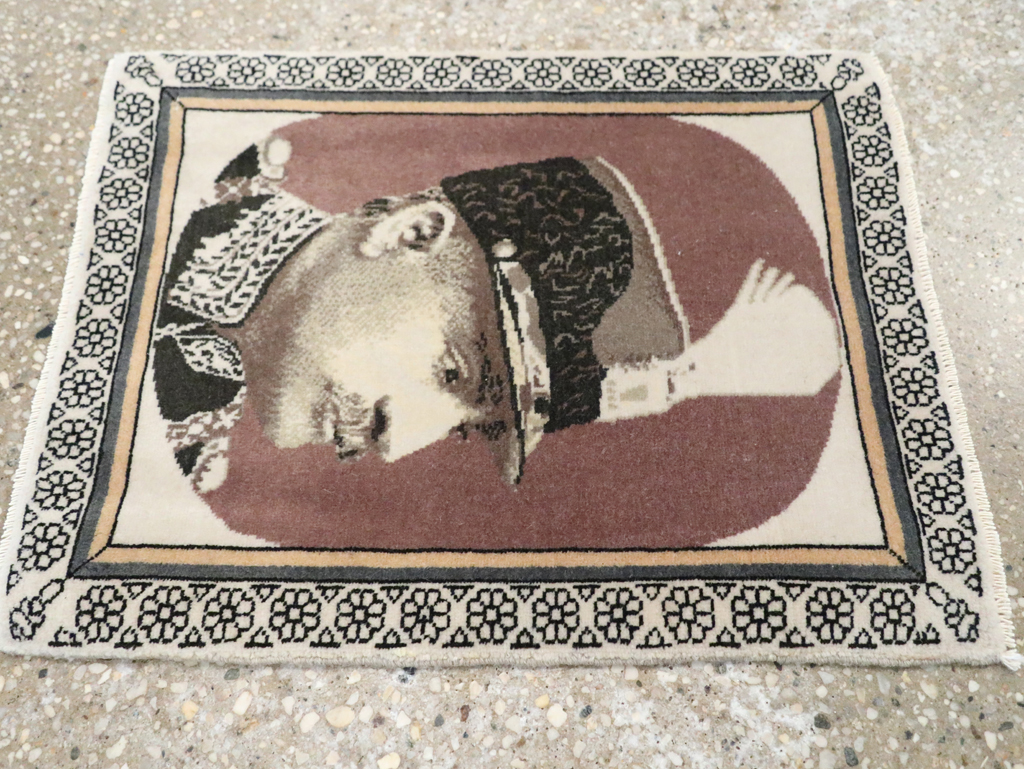 Vintage Persian Tabriz Pictorial Throw Rug, No.29592 - Gss