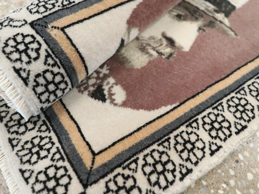 Vintage Persian Tabriz Pictorial Throw Rug, No.29592 - Gss