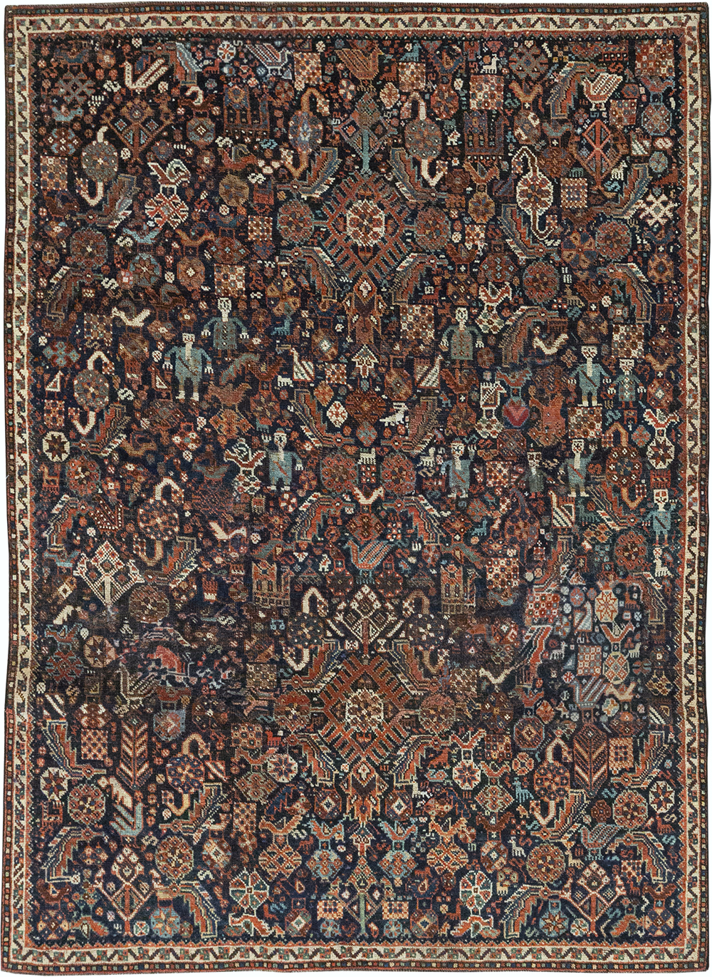 Antique Persian Shiraz Pictorial Accent Rug, No.29604 - Gss