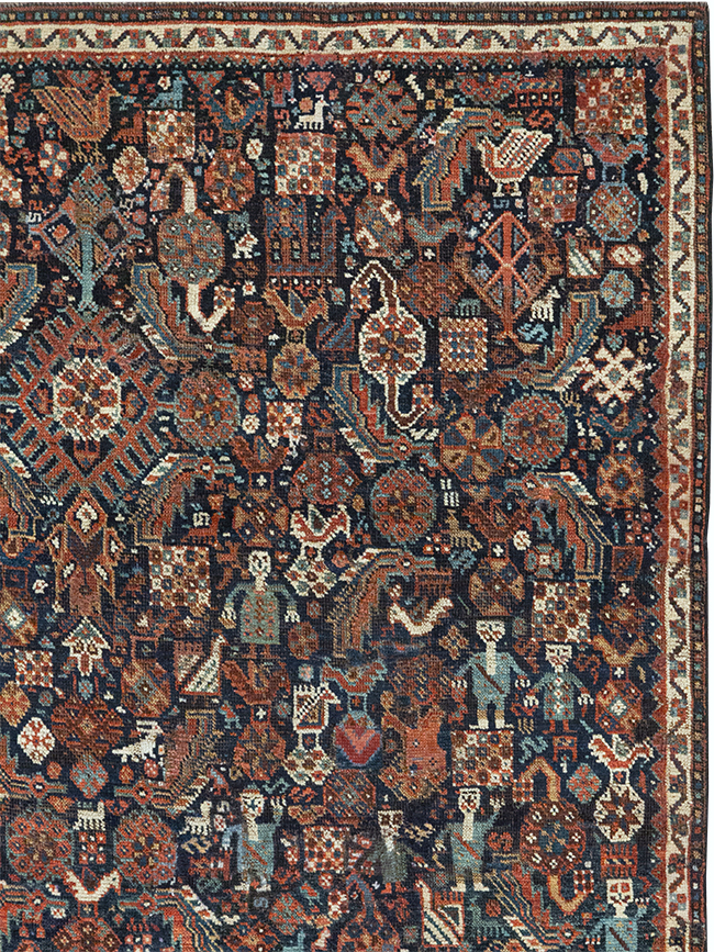 Antique Persian Shiraz Pictorial Accent Rug, No.29604 - Gss