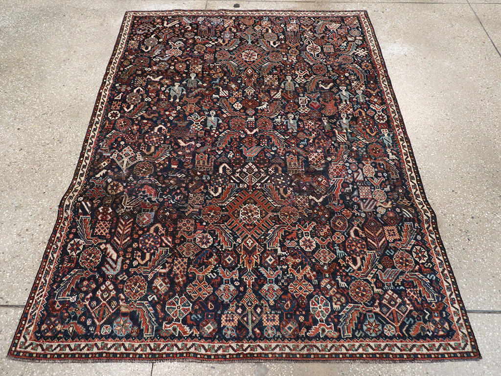 Antique Persian Shiraz Pictorial Accent Rug, No.29604 - Gss