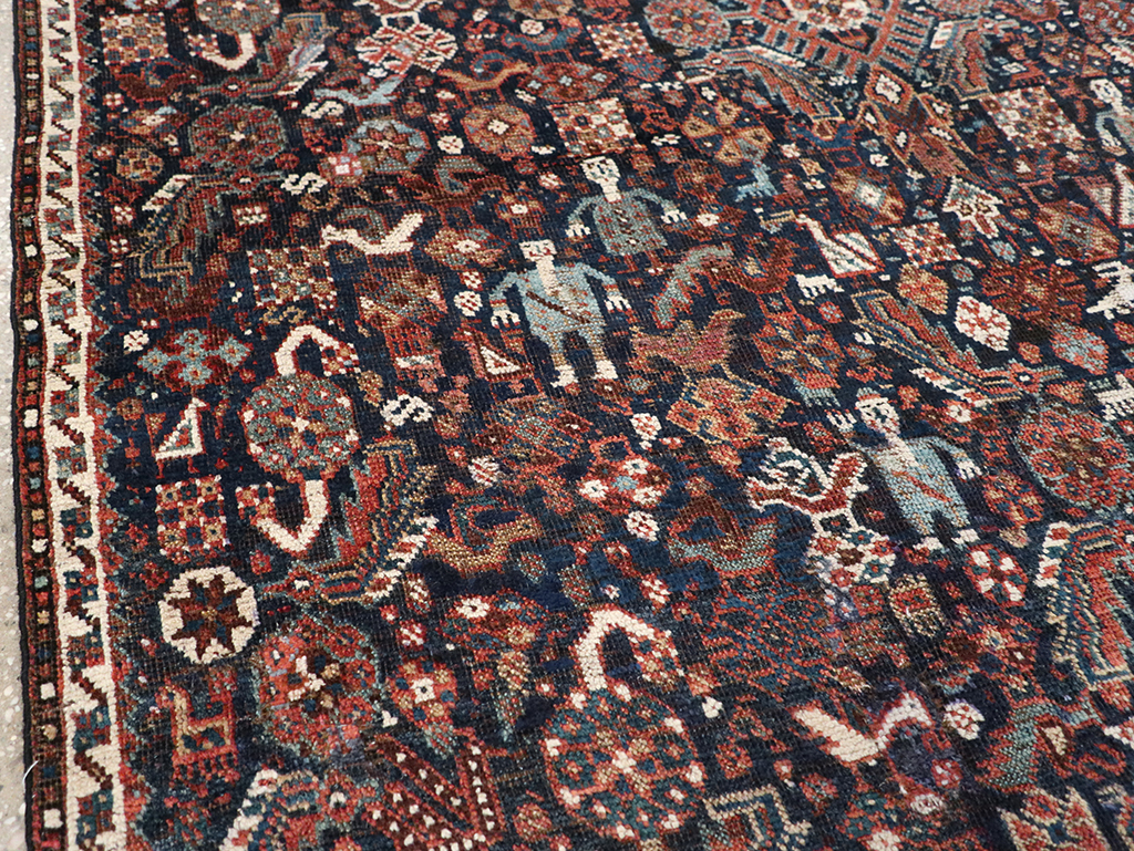 Antique Persian Shiraz Pictorial Accent Rug, No.29604 - Gss