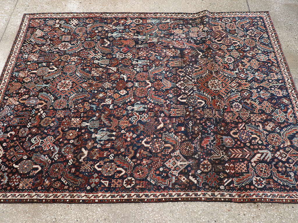 Antique Persian Shiraz Pictorial Accent Rug, No.29604 - Gss