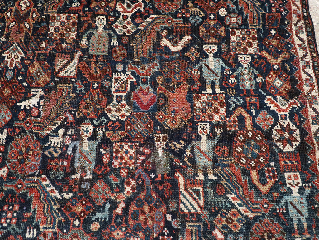 Antique Persian Shiraz Pictorial Accent Rug, No.29604 - Gss