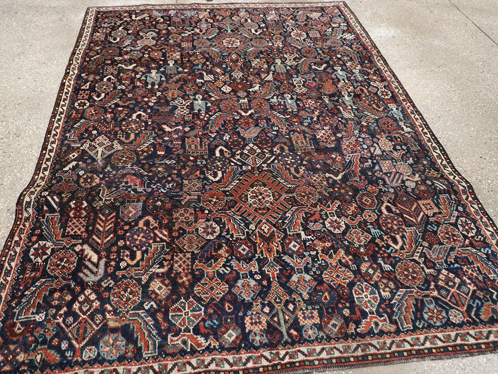 Antique Persian Shiraz Pictorial Accent Rug, No.29604 - Gss