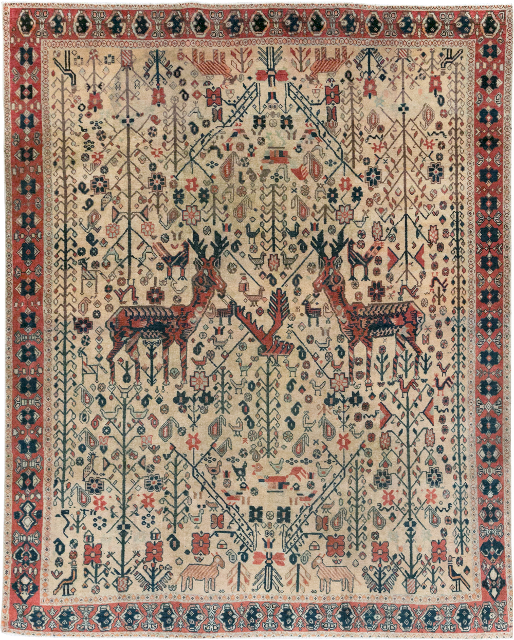Vintage Persian Qashqai Pictorial Accent Rug, No.29608 - Gss