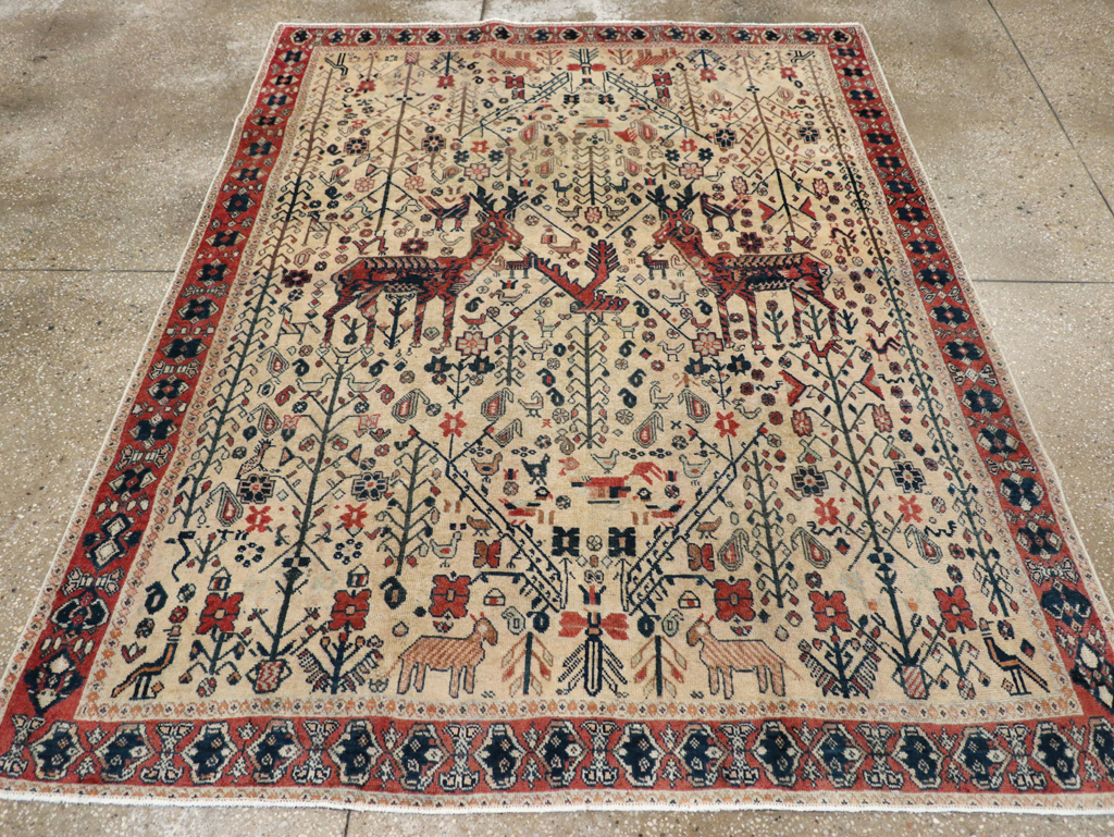 Vintage Persian Qashqai Pictorial Accent Rug, No.29608 - Gss