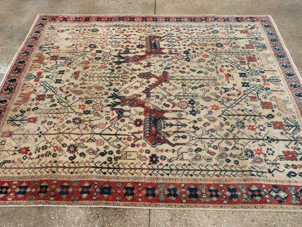 Vintage Persian Qashqai Pictorial Accent Rug, No.29608 - Gss