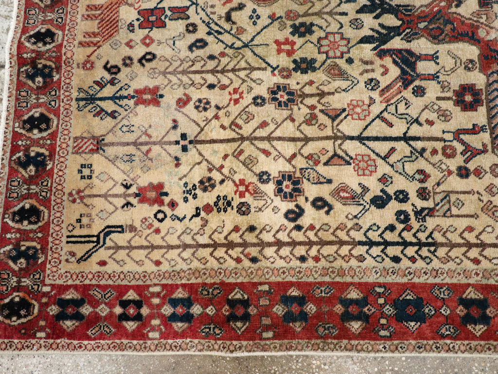 Vintage Persian Qashqai Pictorial Accent Rug, No.29608 - Gss