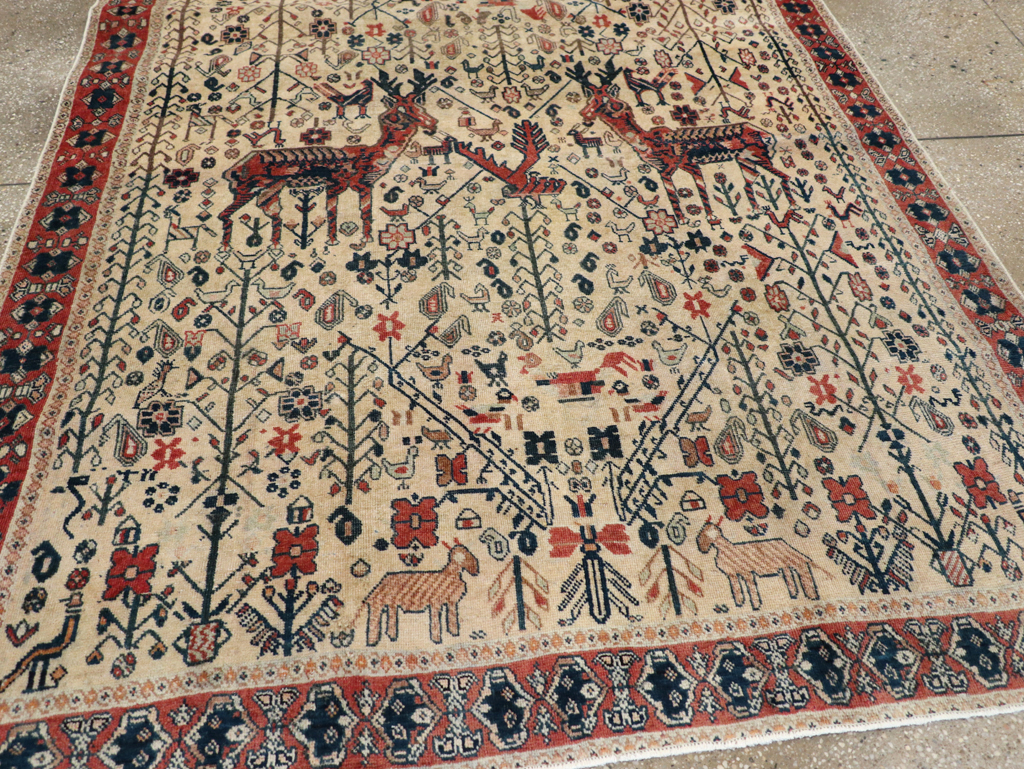 Vintage Persian Qashqai Pictorial Accent Rug, No.29608 - Gss