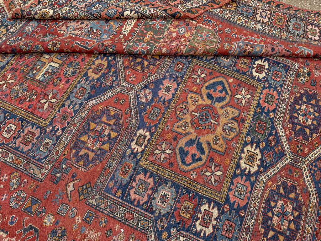 Antique Central Asian Soumak Room Size Carpet, No.29613 - Gss
