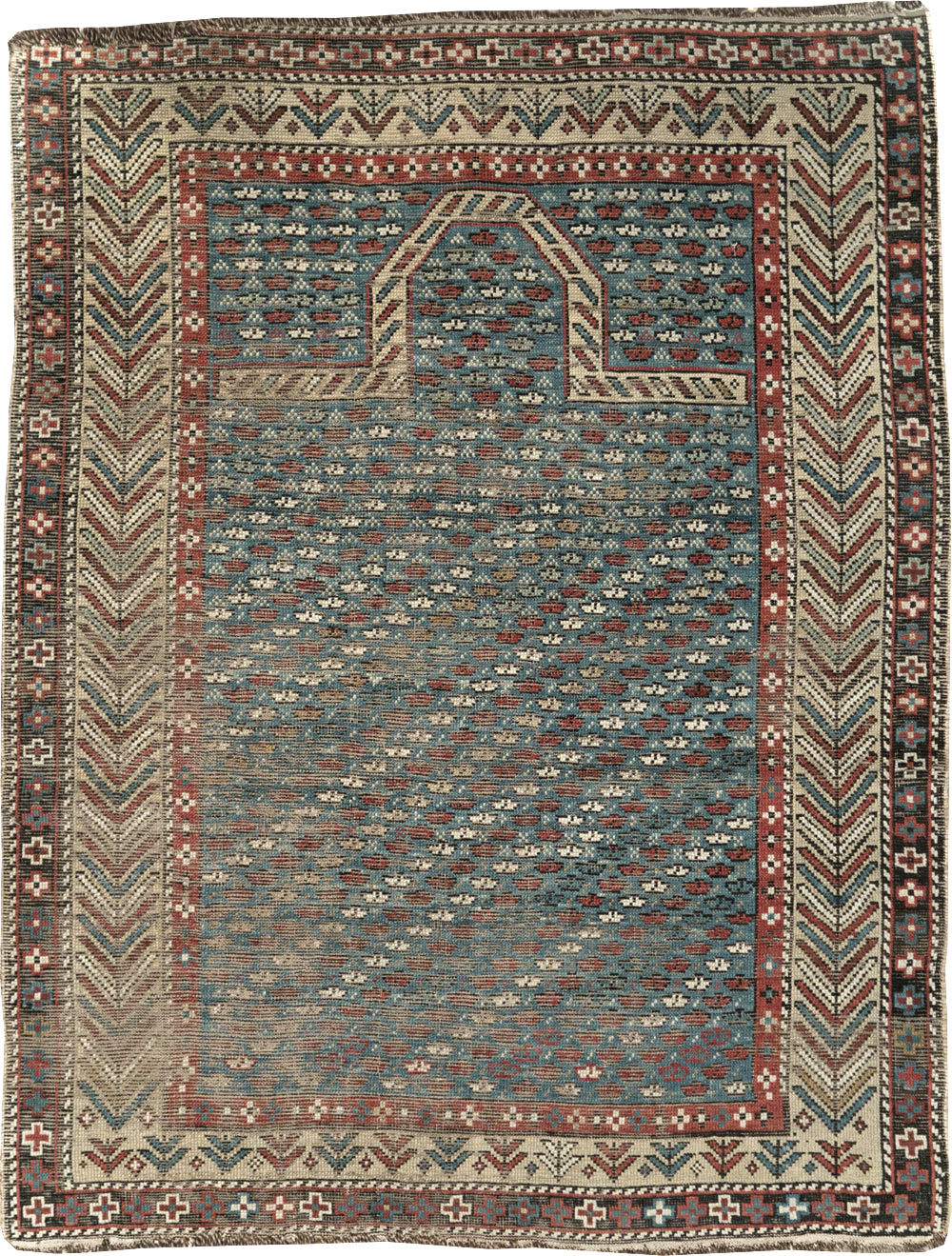 Distressed Antique Caucasian Shirvan Throw Rug, No.29626 - Gss