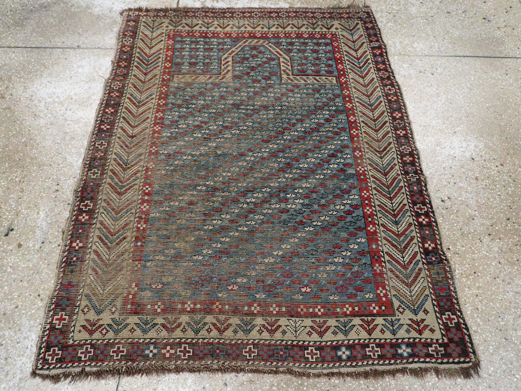 Distressed Antique Caucasian Shirvan Throw Rug, No.29626 - Gss