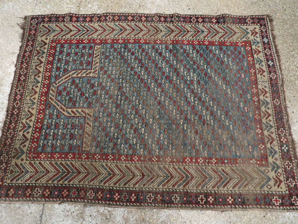Distressed Antique Caucasian Shirvan Throw Rug, No.29626 - Gss