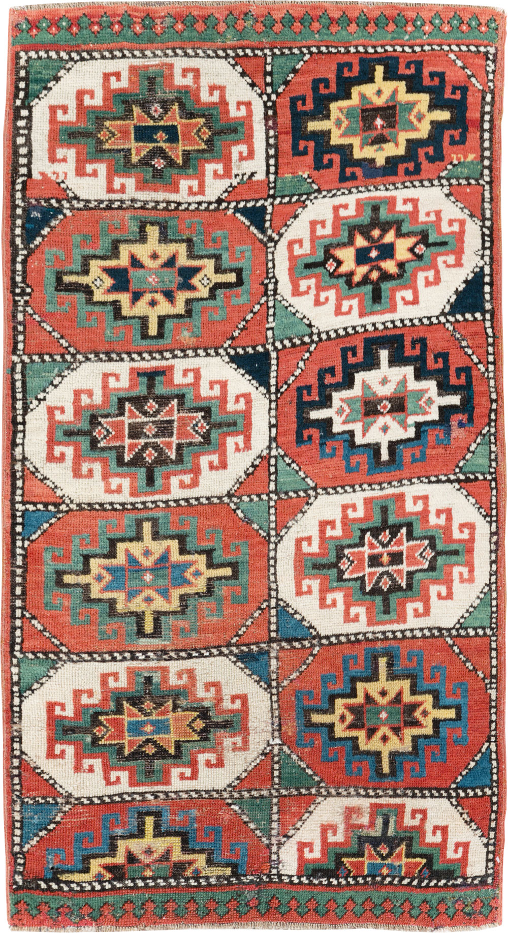Antique Caucasian Kazak Throw Rug, No.29632 - Gss