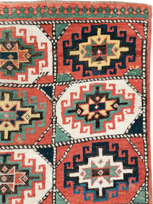 Antique Caucasian Kazak Throw Rug, No.29632 - Gss