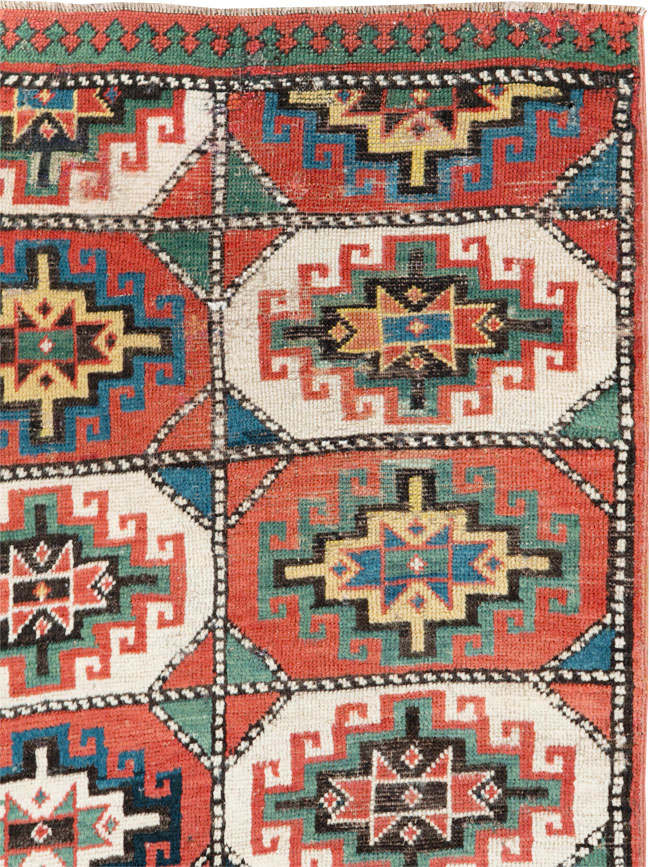 Antique Caucasian Kazak Throw Rug, No.29632 - Gss