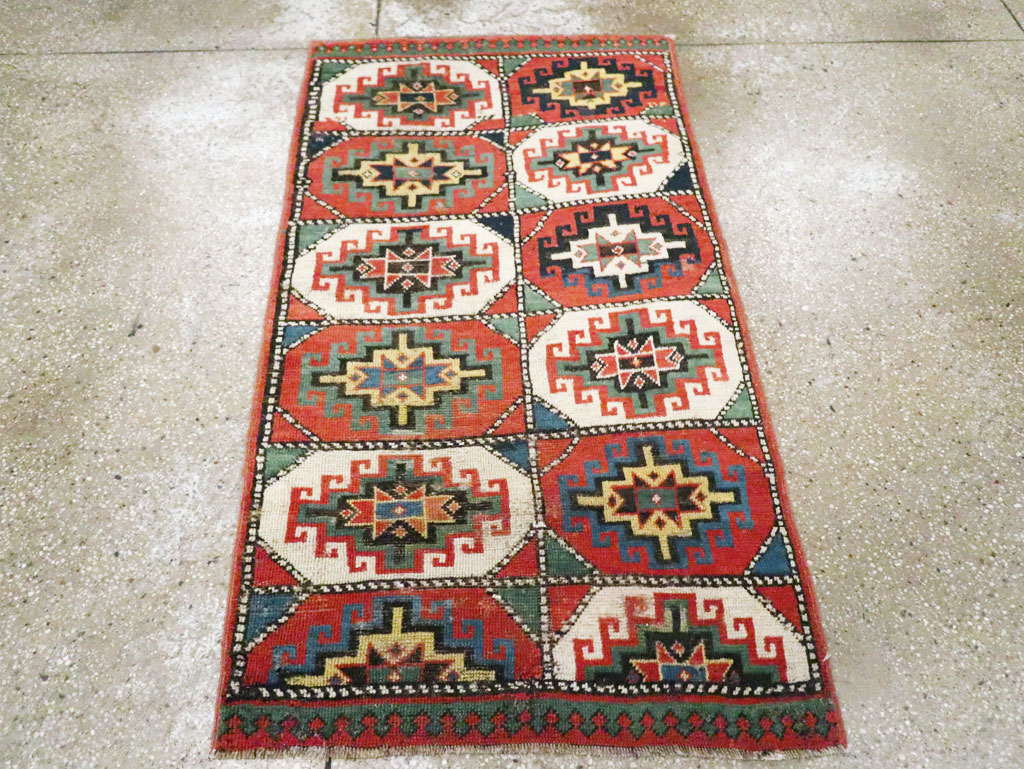 Antique Caucasian Kazak Throw Rug, No.29632 - Gss