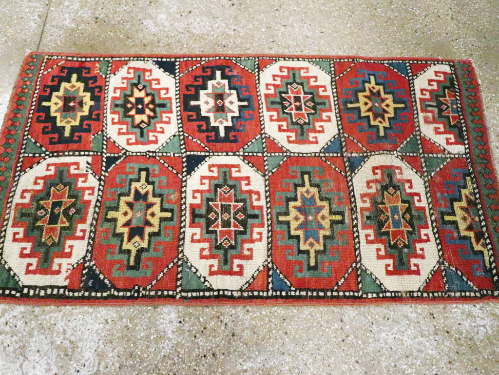 Antique Caucasian Kazak Throw Rug, No.29632 - Gss